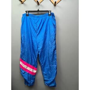 Vintage Athletic Track Pants Blue Pink White Stripe Nylon Polyester Mens Medium‎